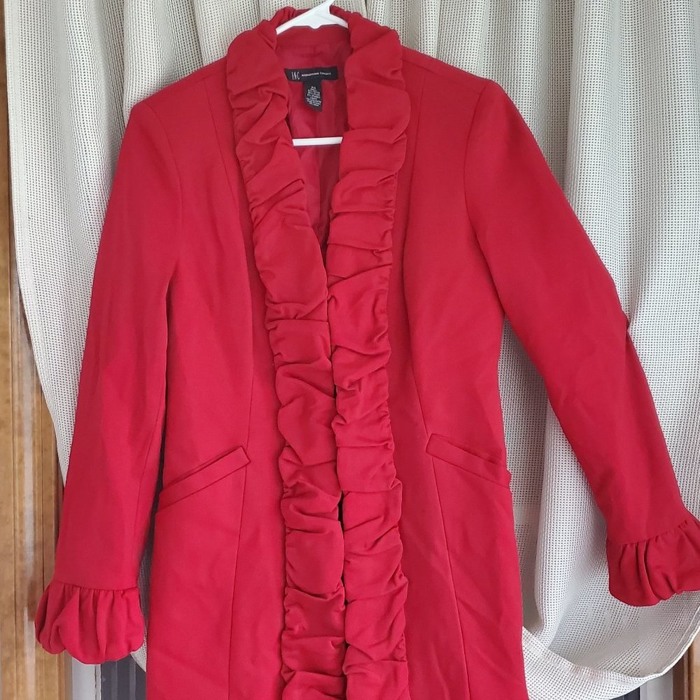 Red I.N.C. sport jacket with hook/eye closure